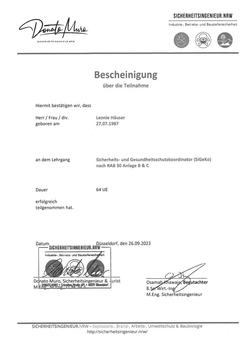 SIGEKO LH Bauunternehmung GmbH Leonie Häuser